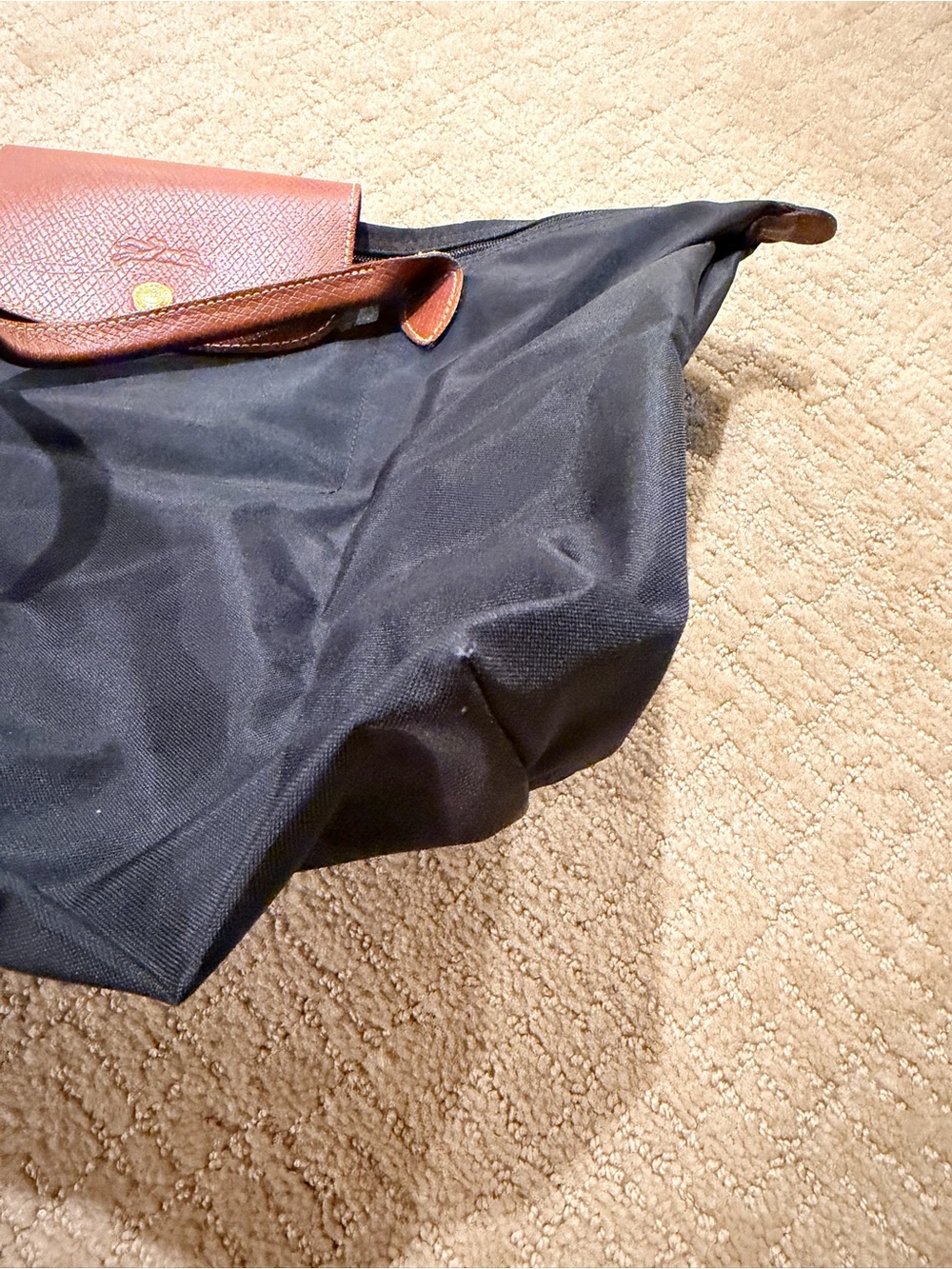 Longchamp Black Tote with Brown Leather Trim - Picture 2 of 5